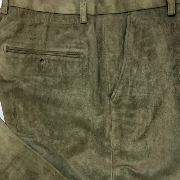 Men's Olive Suede Leather Green Pants Size 34